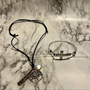 Tree of Life Adjustable Necklace & Cross Bracelet